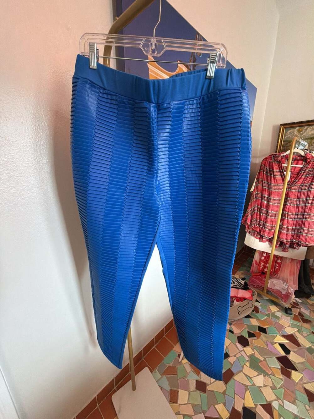 Ashley Stewart Nautical Blue Ruched Textured Leggings Plus Size 18/20